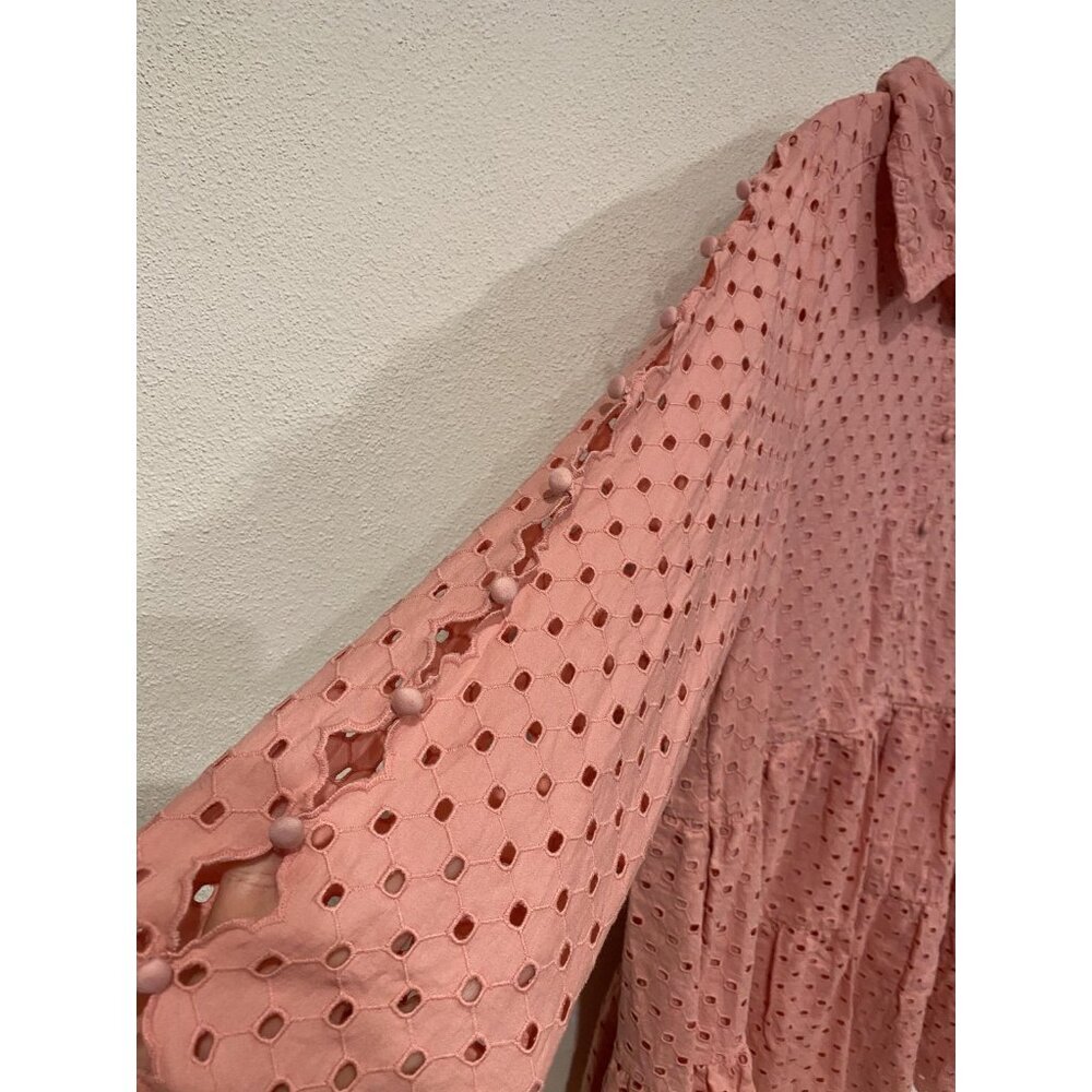 Antonio Melani Patricia Dress Womens 16 Pink Eyelet Tiered Babydoll Long Sleeve - Picture 4 of 5